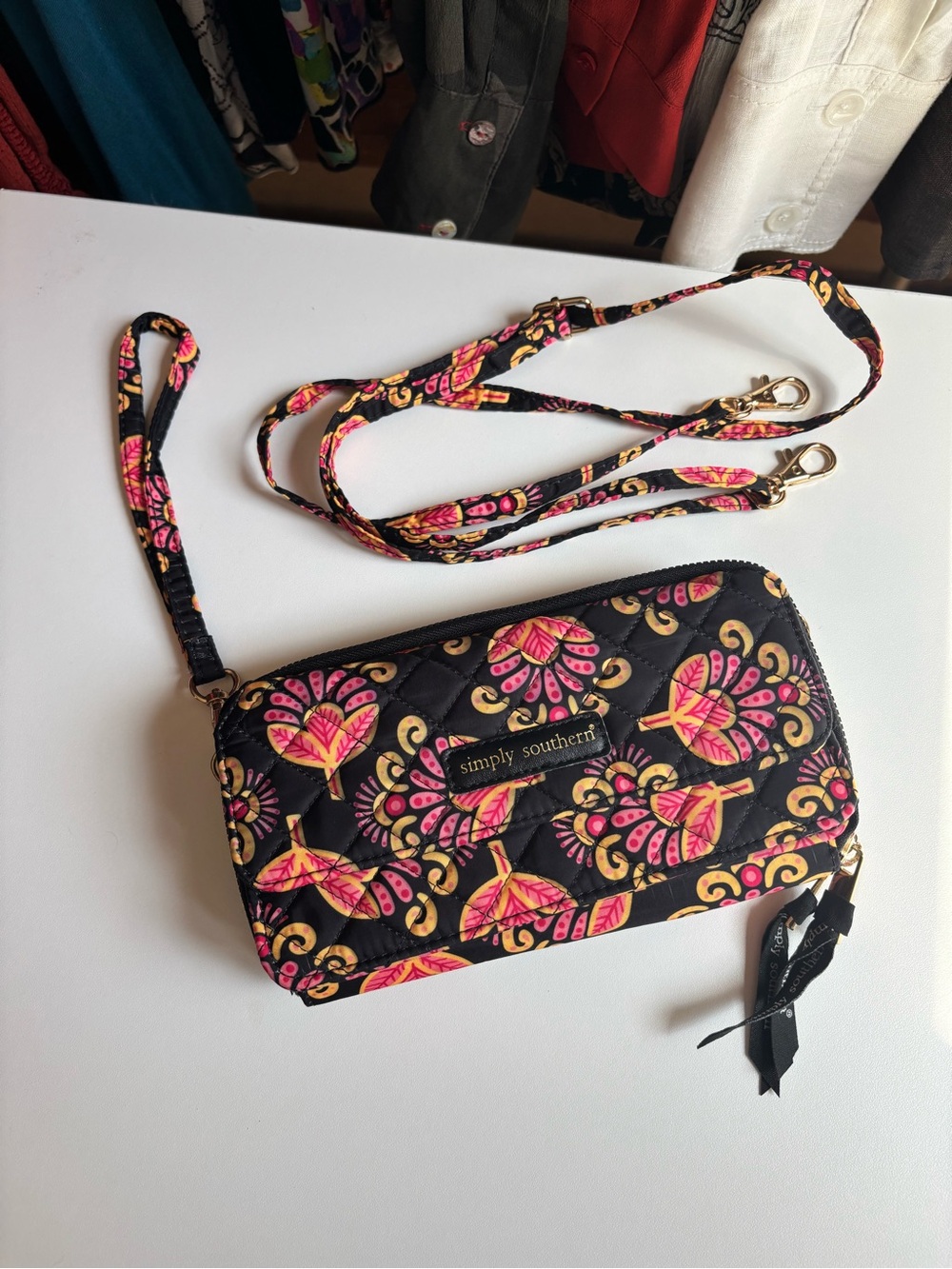 Simply Southern Black Quilted Floral Wristlet Crossbody